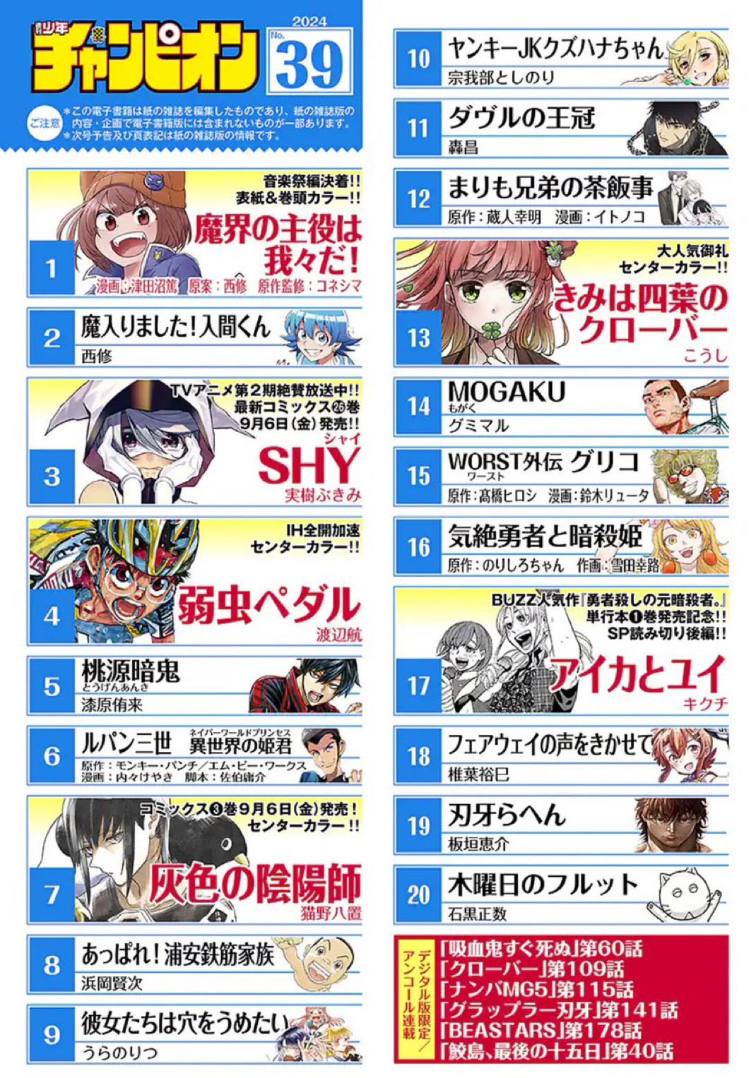 Weekly Shonen Champion 39 (2024) - WE ARE THE MAIN CHARACTERS OF THE DEMON WORLD!