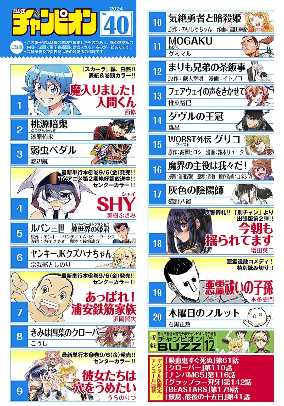 Weekly Shonen Champion 40 (2024) - WELCOME TO DEMON SCHOOL! IRUMA-KUN