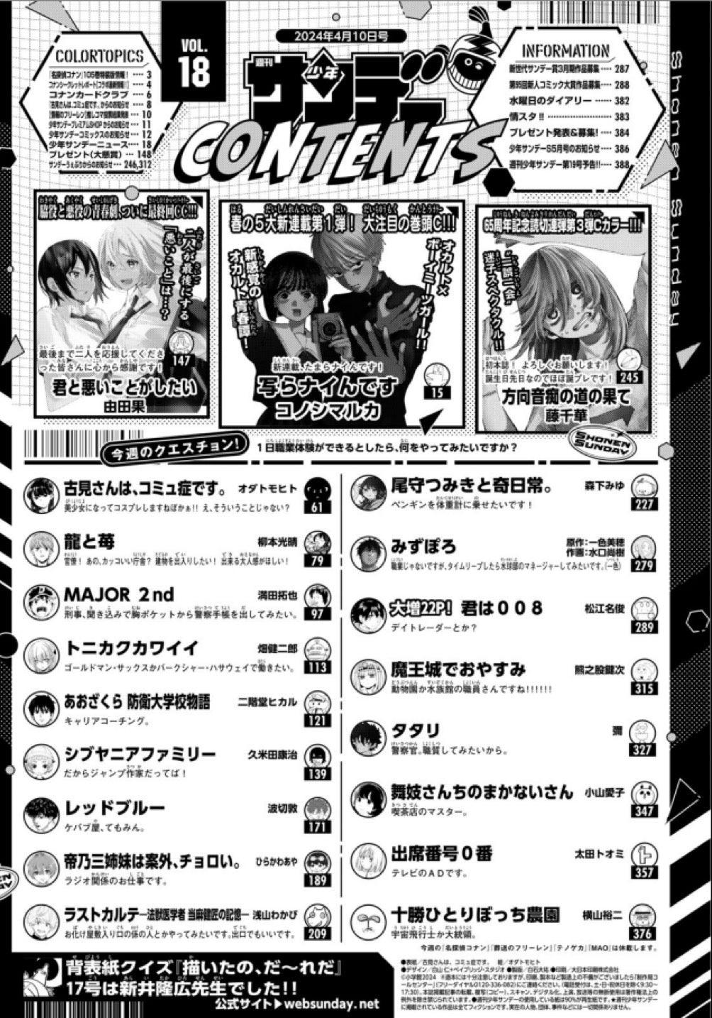 Weekly Shonen Sunday 18 (2024) - KOMI CAN'T COMMUNICATE