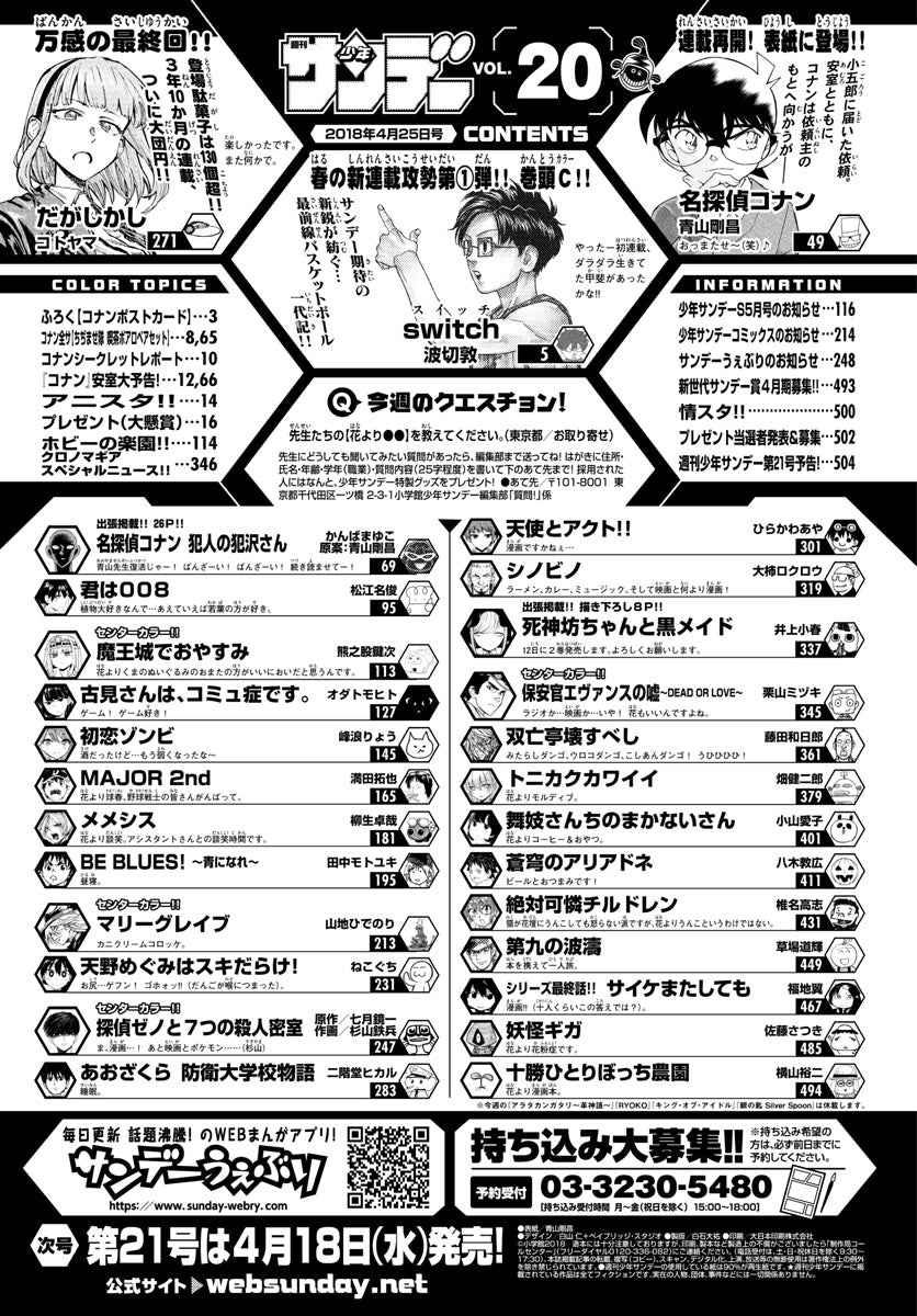 Weekly Shonen Sunday 20 (2018) - DETECTIVE CONAN